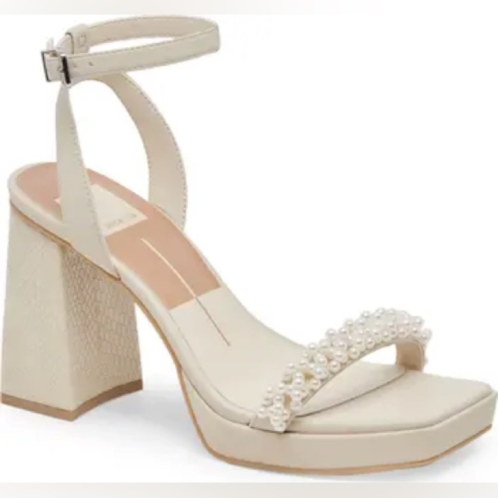 Women’s Cream Pearl-Embellished Block Heel Sandals